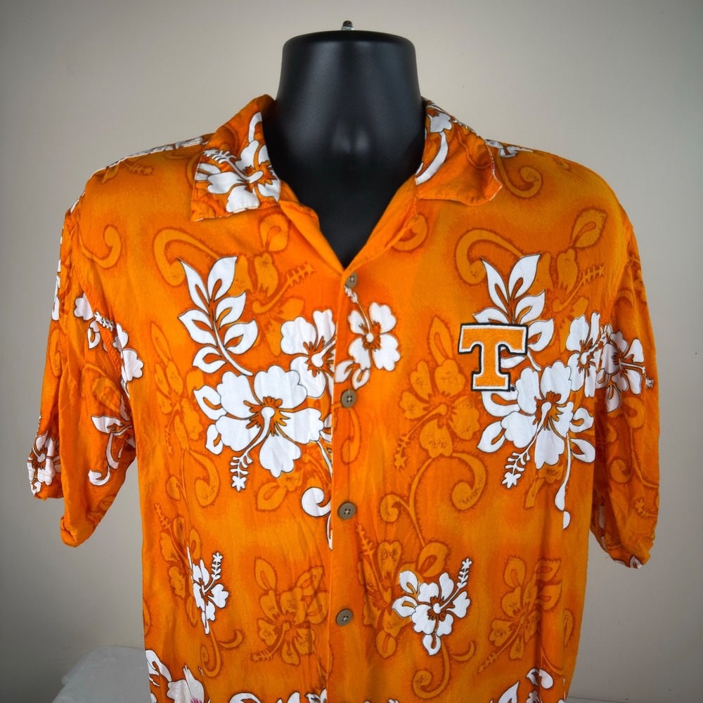 Spike Sports Tennessee Volunteers Hawaiian Shirt Mens XL Orange Floral Hibiscus